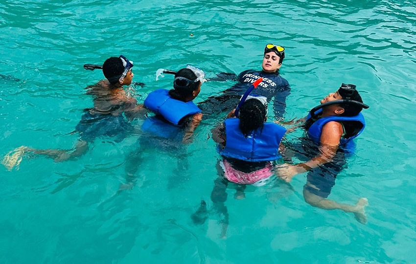 Each student had to be comfortable getting into the water